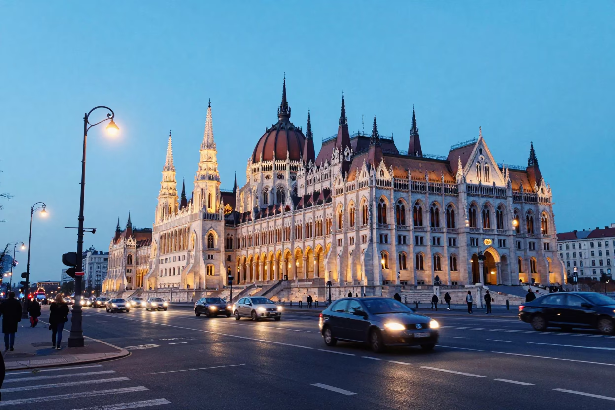 Morning Commute at Nautical Dawn Light in Budapest in in Budapest, Hungary