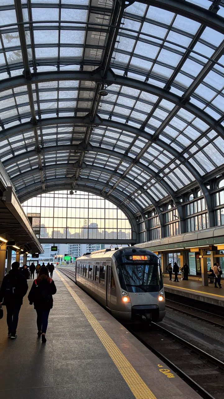 Morning Commute at Pacific Central Station Vancouver Glass Steel Architecture in in Vancouver, British Columbia, Canada