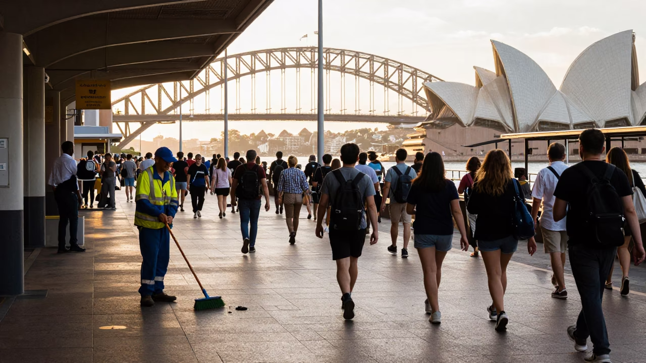 Morning Commute Crowd Near Circular Quay Ferry Terminal Sydney in in Sydney, New South Wales, Australia