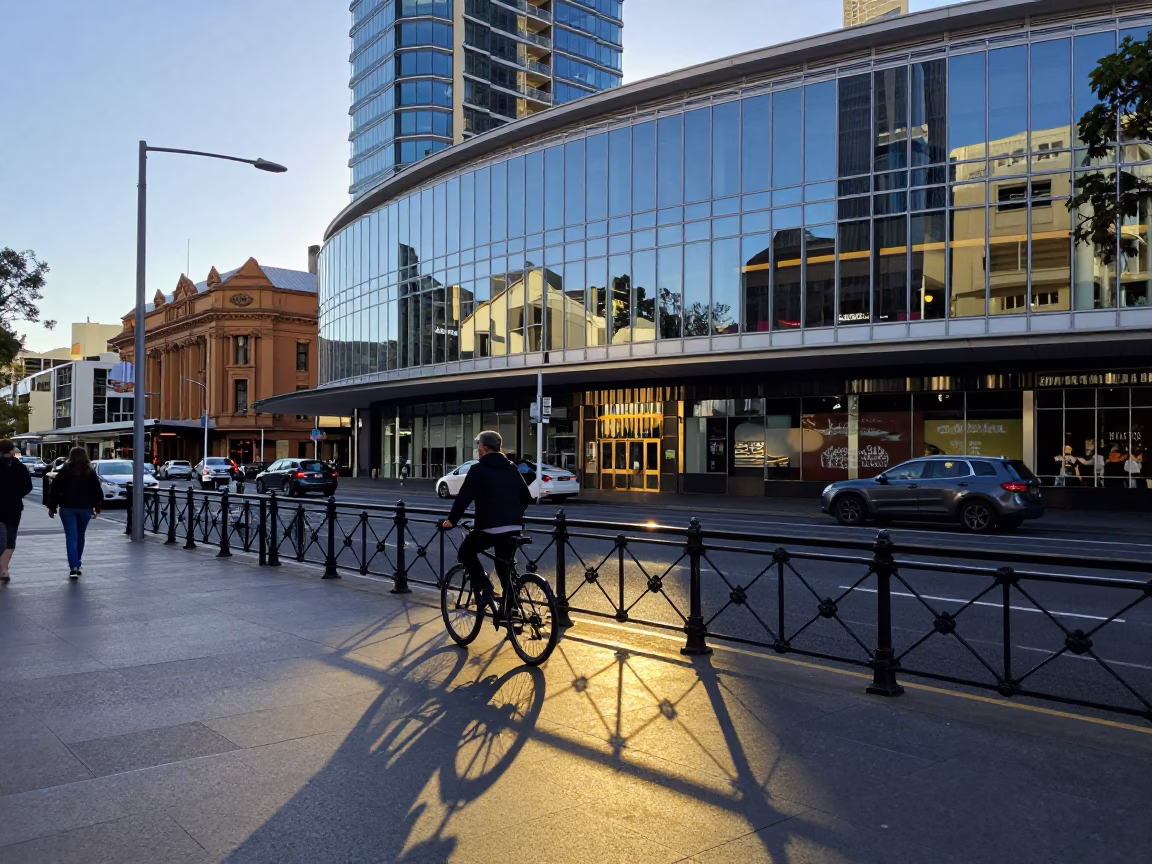 Morning Commute in Adelaide at As First Light Reaches The Scene in in Adelaide, South Australia, Australia