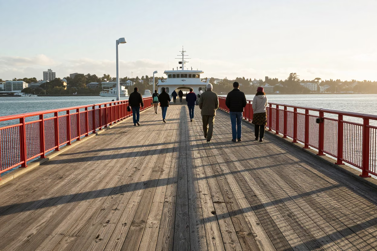 Morning Commute in Auckland at As First Light Reaches The Scene in in Auckland, New Zealand