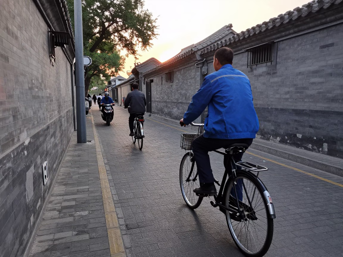 Morning Commute in Beijing China with Vintage Bicycle and Street Life in in Beijing, China