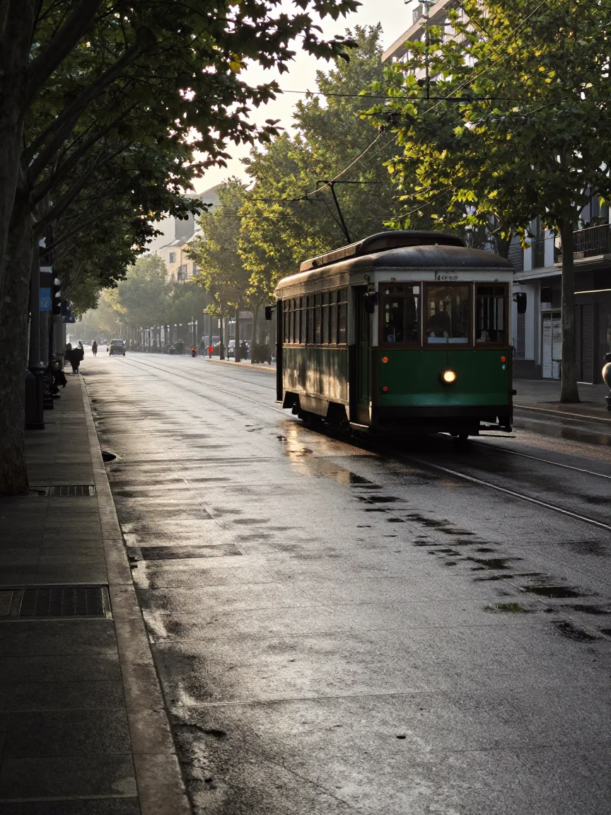 Morning Commute in Bilbao at As First Light Reaches The Scene in in Bilbao, Spain