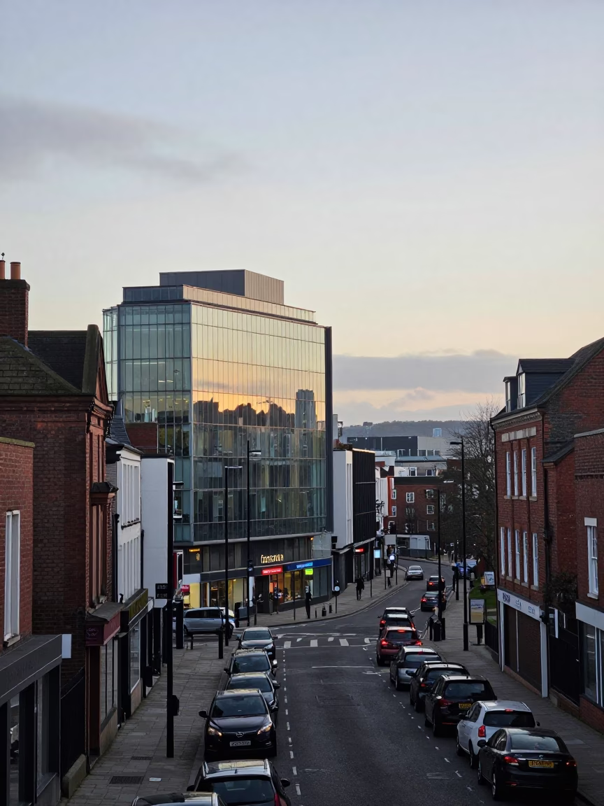 Morning Commute in Bristol UK Near Cabot Circus After Sunrise in in Bristol, United Kingdom