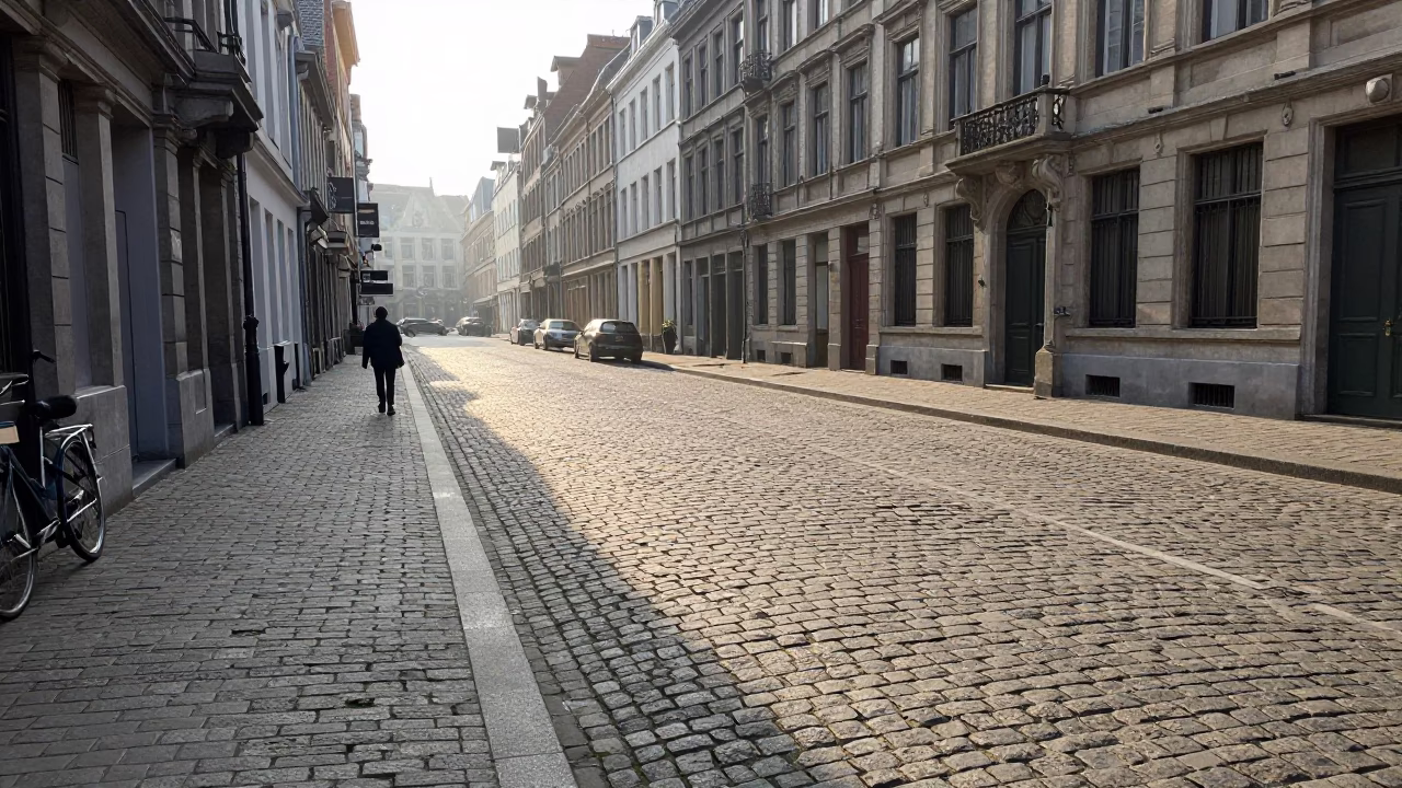 Morning Commute in Brussels at As First Light Reaches The Scene in in Brussels, Belgium