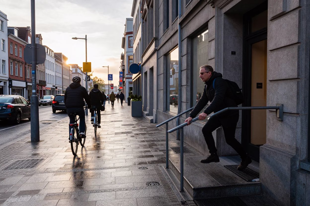 Morning Commute in Brussels Belgium Stair Rail and Urban Life Just After Sunrise in in Brussels, Belgium