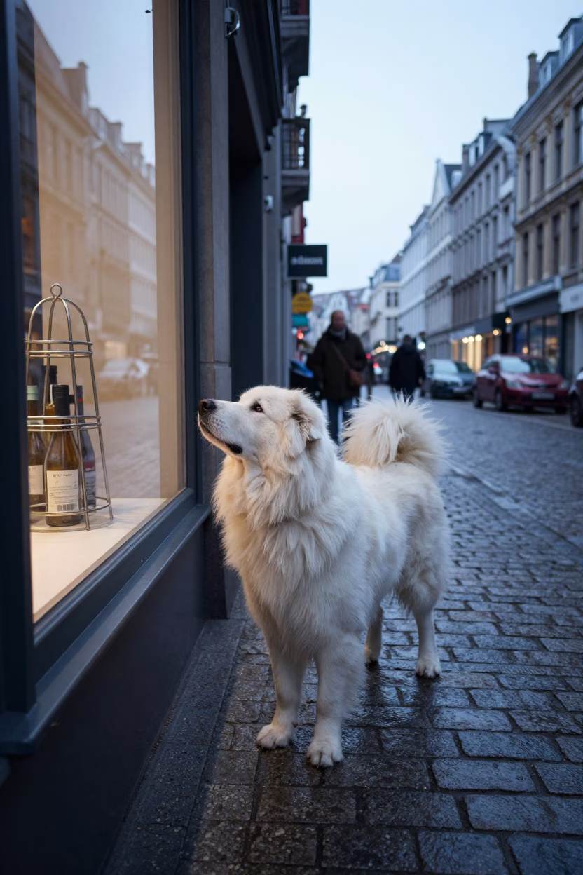 Morning Commute in Brussels with Dog and Urban Details in in Brussels, Belgium