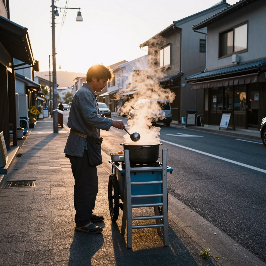 Morning Commute in Fukuoka Japan with Ladder Back Chair and Ladle in in Fukuoka, Japan