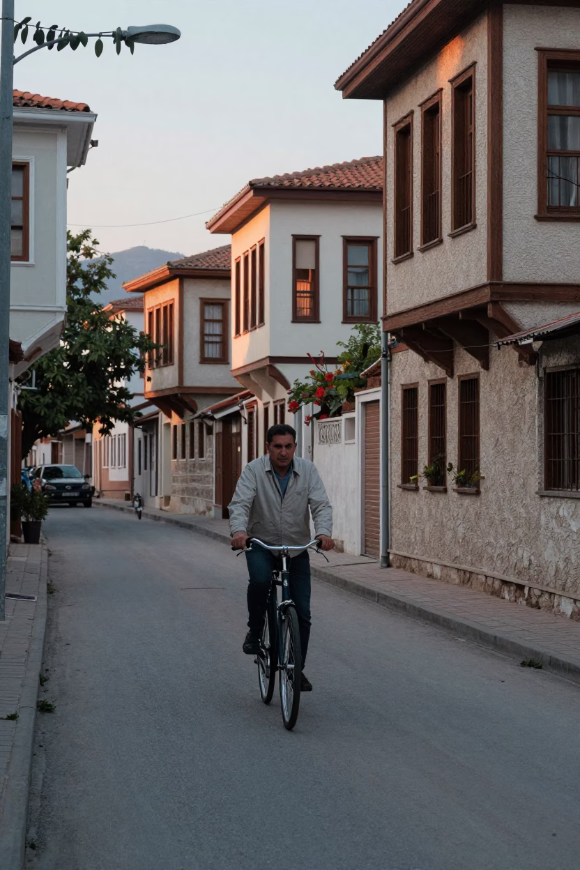 Morning Commute in Izmir Turkey with Vintage Bicycle at Dawn in in Izmir, Turkey