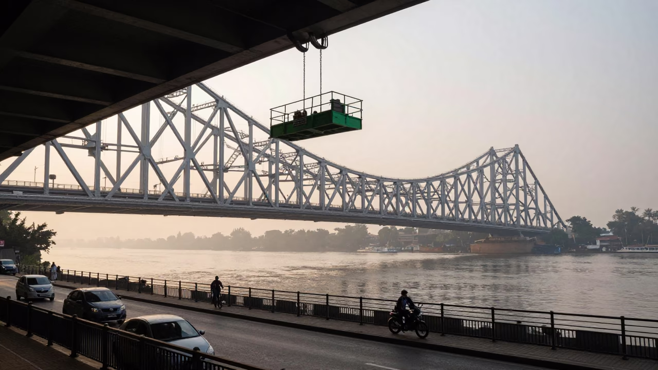 Morning Commute in Kolkata at As First Light Reaches The Scene in in Kolkata, India