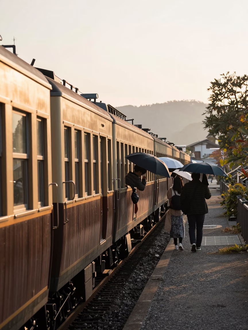 Morning Commute in Kyoto at As First Light Reaches The Scene in in Kyoto, Japan