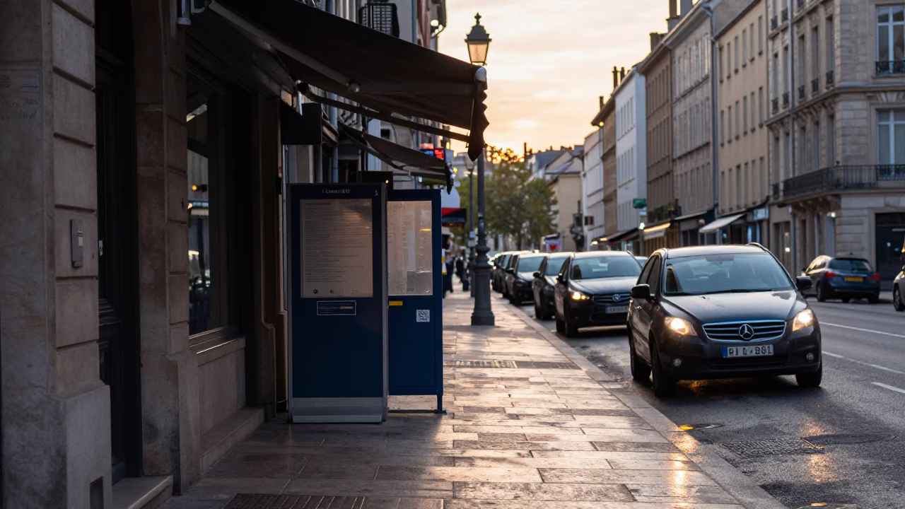 Morning Commute in Lyon France with Valet Stand and Headlight Streaks in in Lyon, France