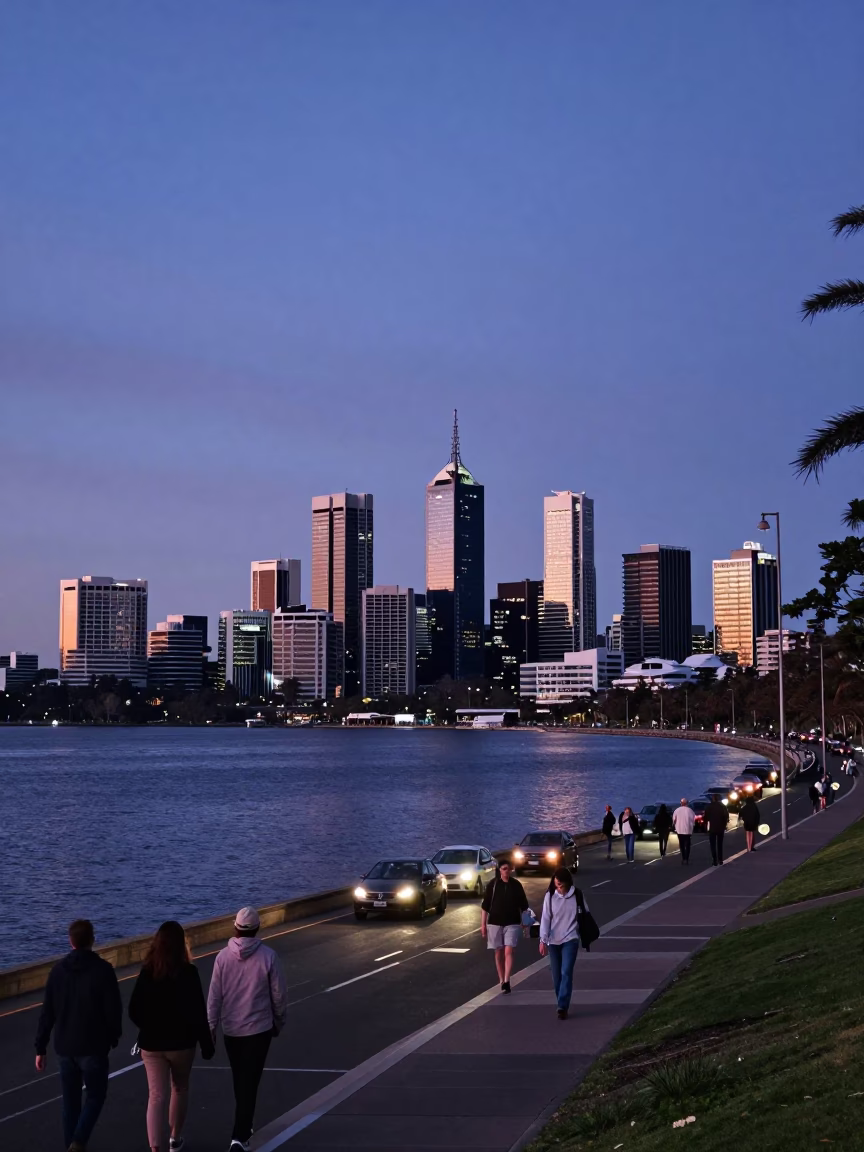 Morning Commute in Perth at Nautical Dawn Light in in Perth, Western Australia, Australia