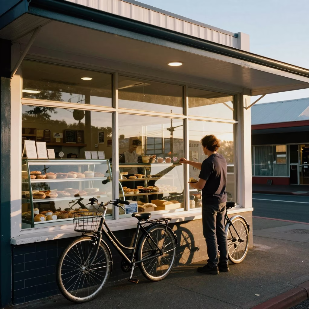 Morning Commute in Perth Western Australia with Bicycle and Bakery Details in in Perth, Western Australia, Australia