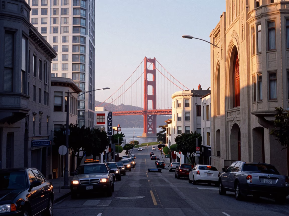 Morning Commute in San Francisco at As First Light Reaches The Scene in in San Francisco, California, United States