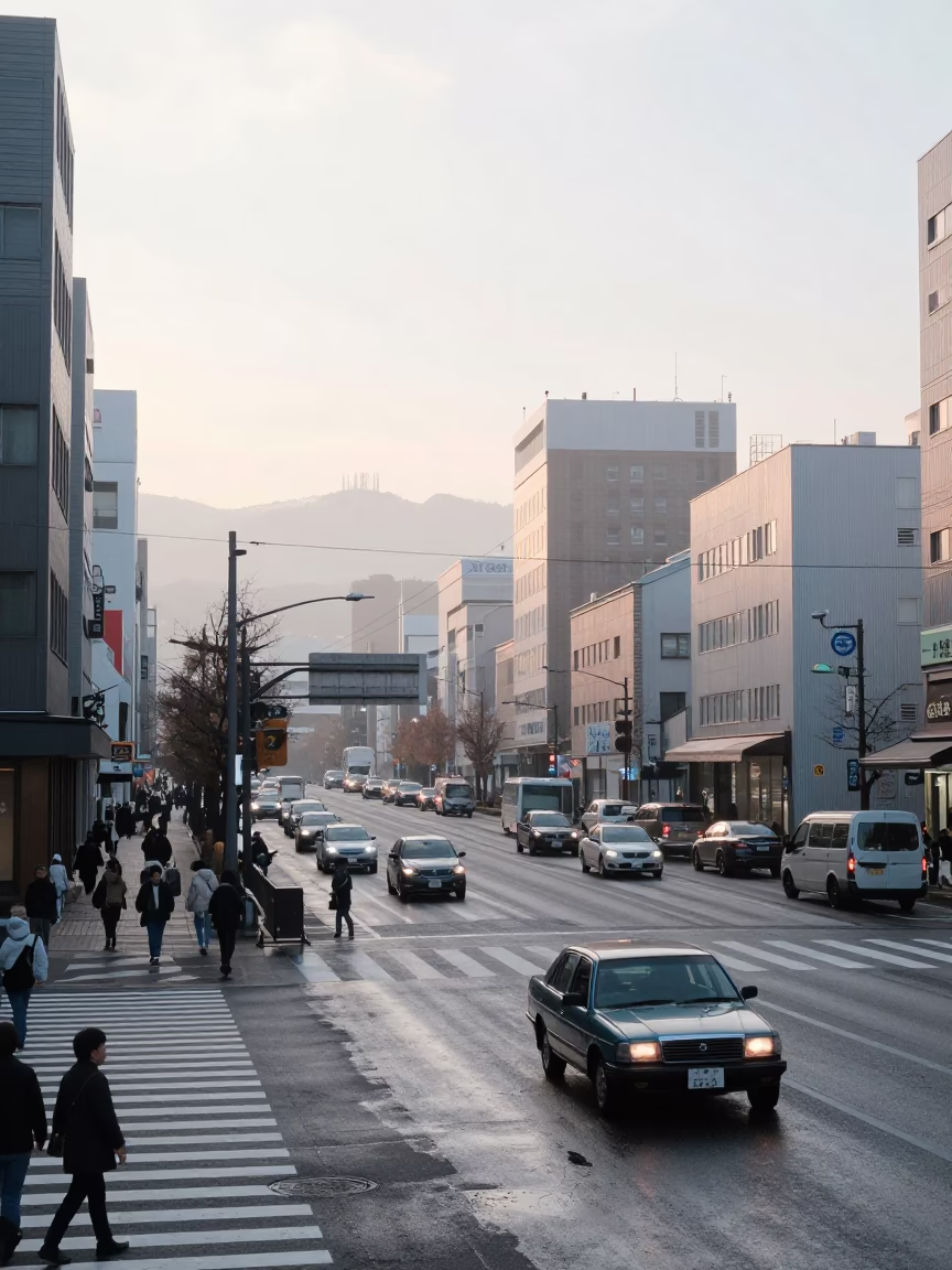 Morning Commute in Sapporo Japan Cityscape and Street Life After Sunrise in in Sapporo, Japan