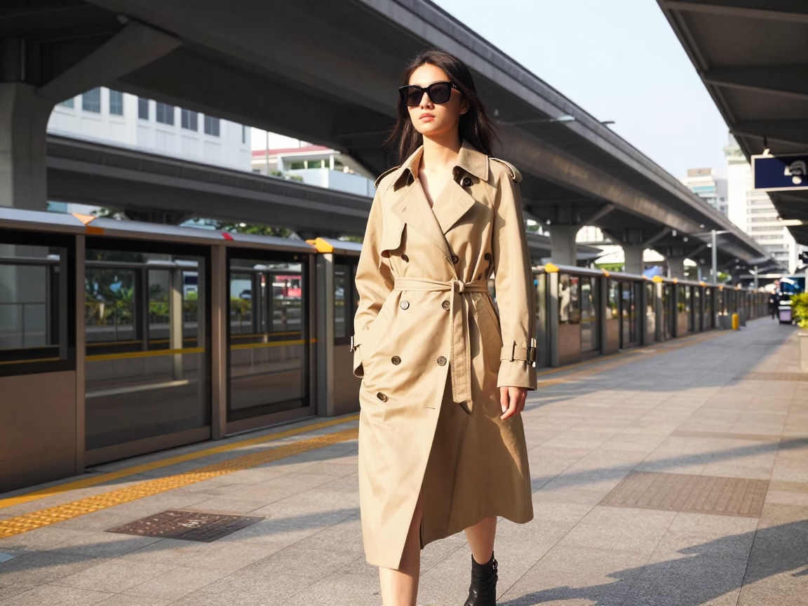 Morning Commute in Singapore High Fashion Portrait Near MRT Viaduct After Sunrise in in Singapore, Singapore