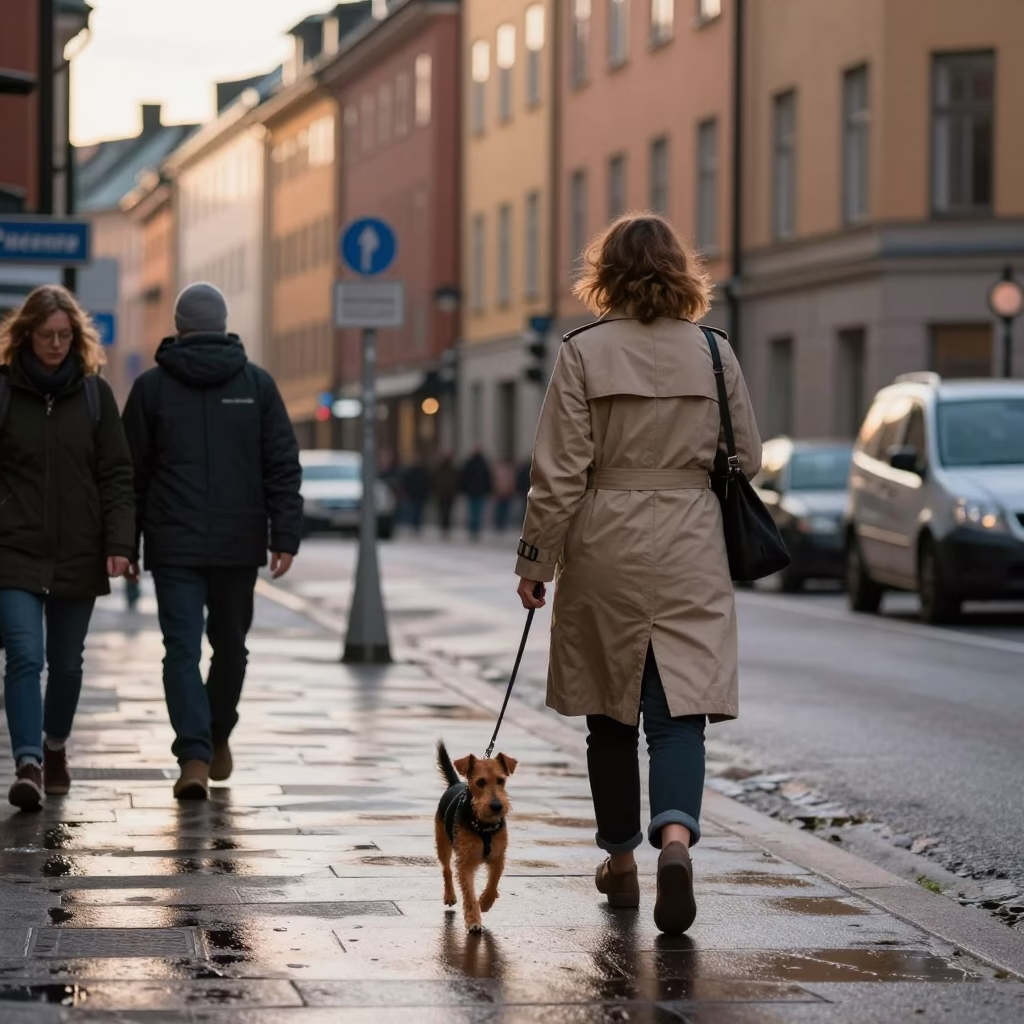 Morning Commute in Stockholm Sweden with Silky Terrier and City Details in in Stockholm, Sweden