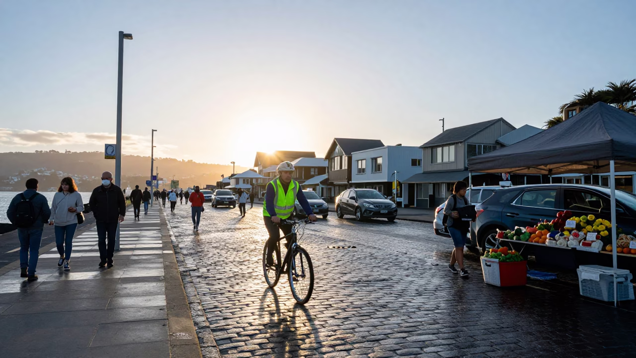 Morning Commute in Wellington at As First Light Reaches The Scene in in Wellington, New Zealand