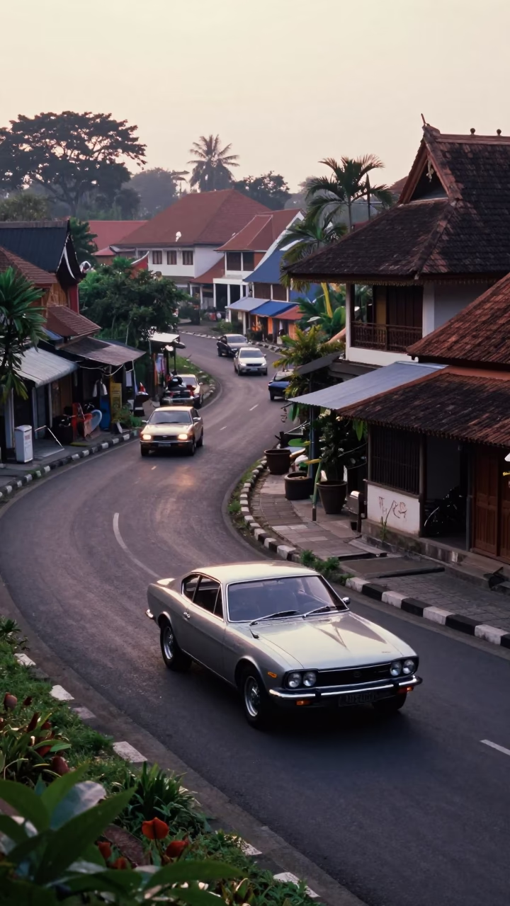 Morning Commute in Yogyakarta Indonesia with Vintage Car and Street Life in in Yogyakarta, Indonesia
