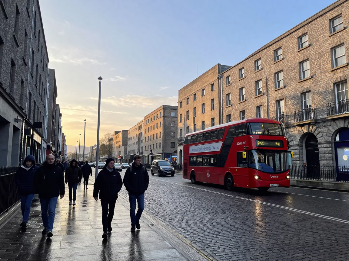 Morning Commute just after sunrise in Dublin in in Dublin, Ireland
