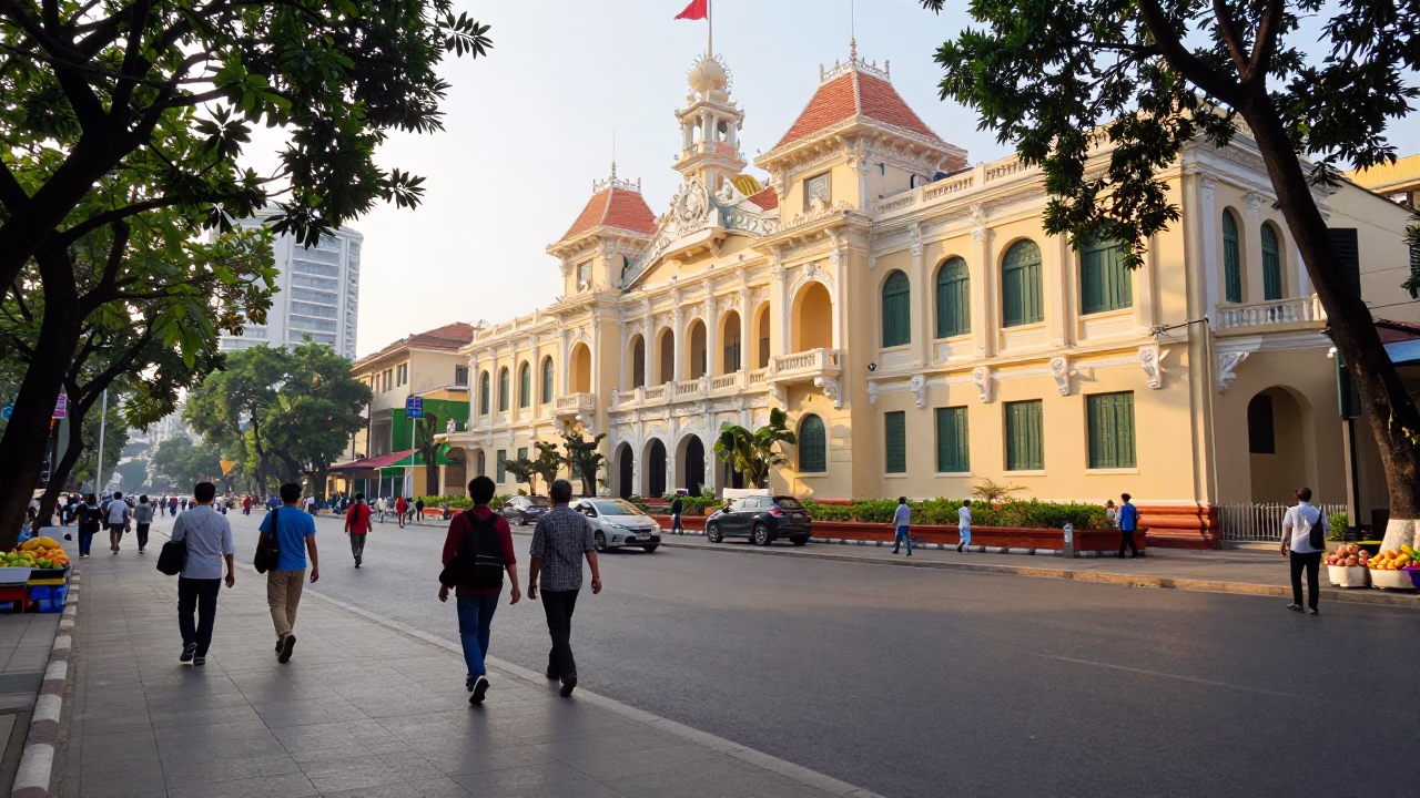 Morning Commute just after sunrise in Ho Chi Minh City in in Ho Chi Minh City, Vietnam
