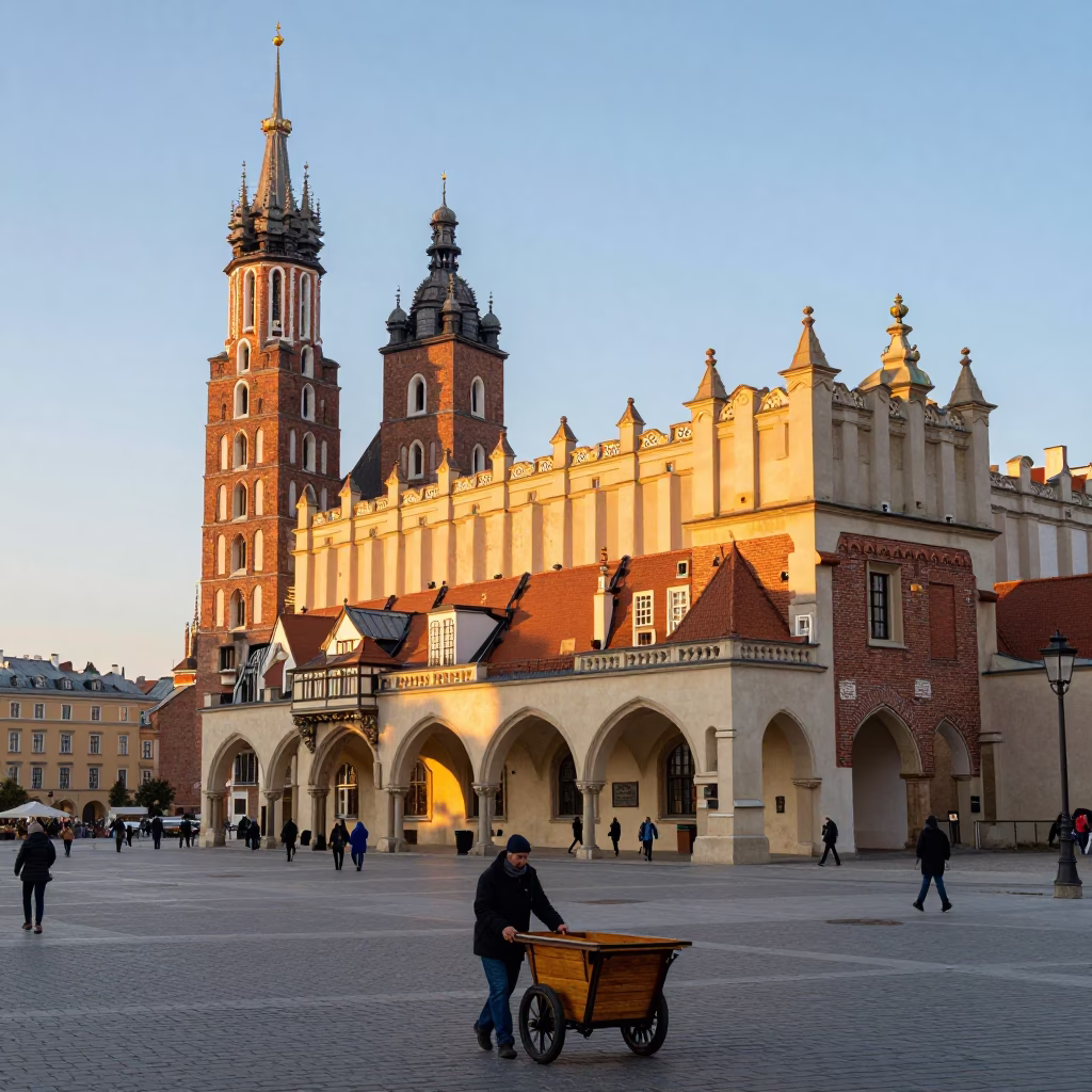 Morning Commute just after sunrise in Krakow in in Krakow, Poland