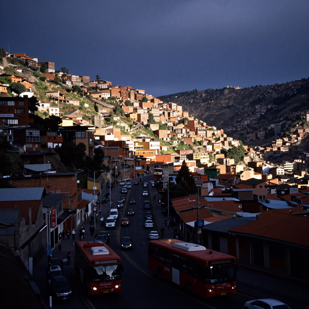 Morning Commute just after sunrise in La Paz in in La Paz, Bolivia