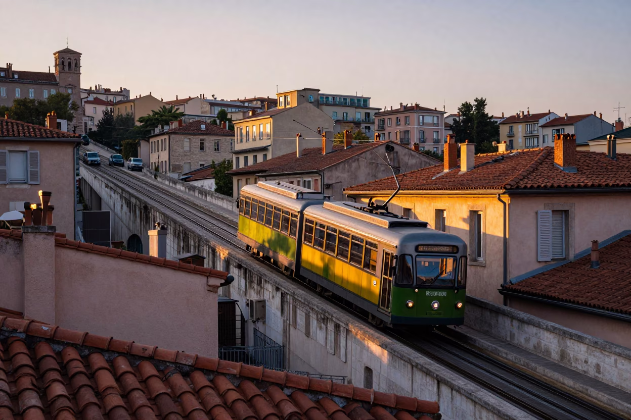 Morning Commute just after sunrise in Lyon in in Lyon, France