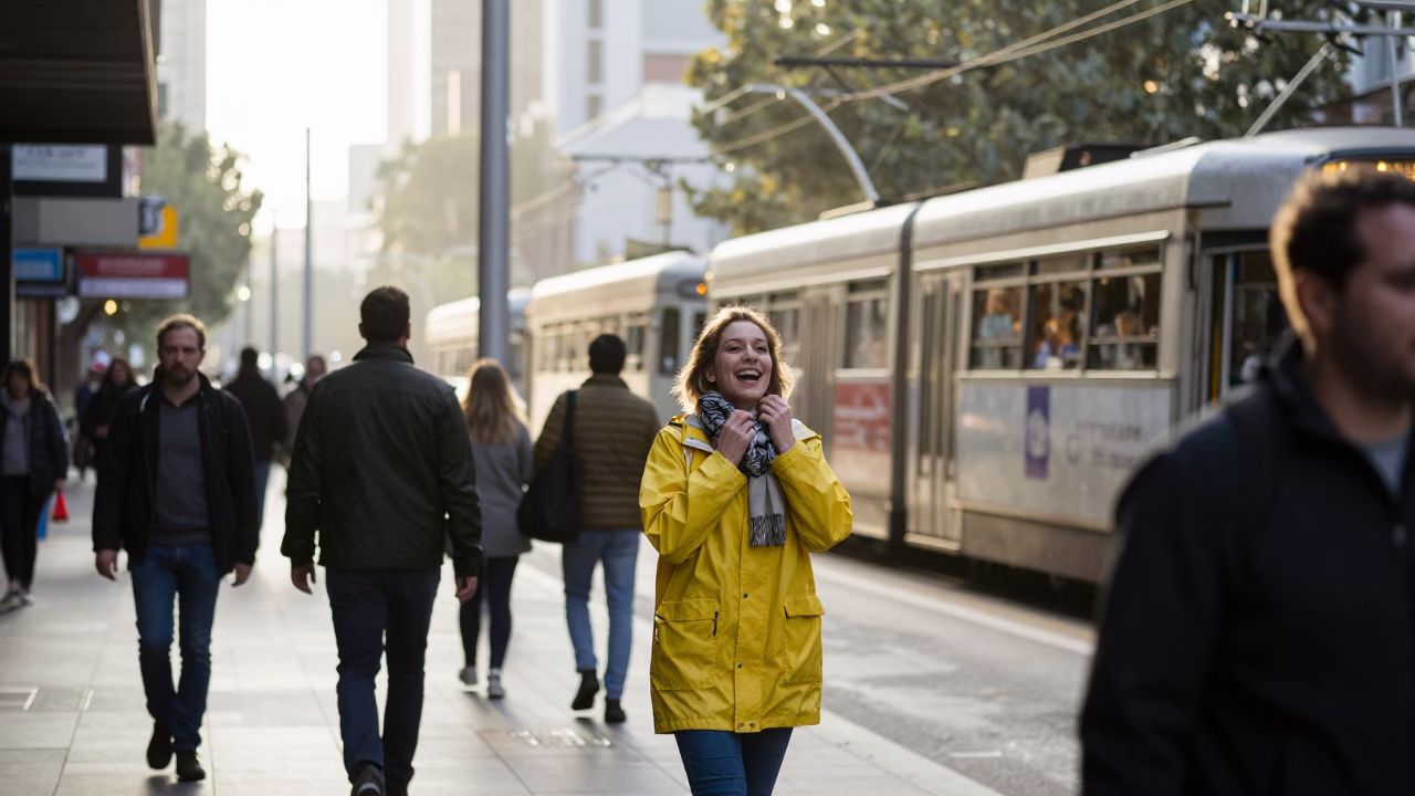Morning Commute just after sunrise in Melbourne in in Melbourne, Victoria, Australia