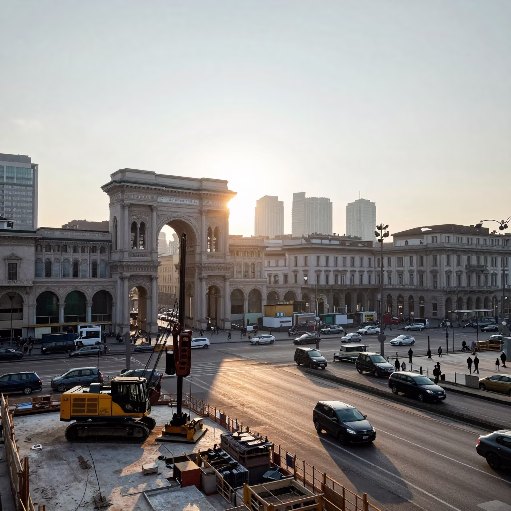 Morning Commute just after sunrise in Milan in in Milan, Italy