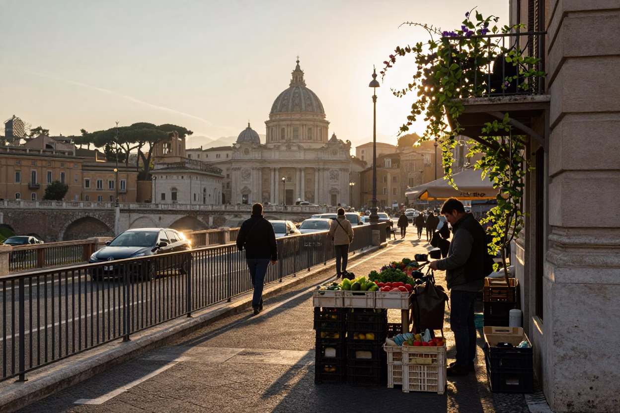Morning Commute just after sunrise in Rome in in Rome, Italy