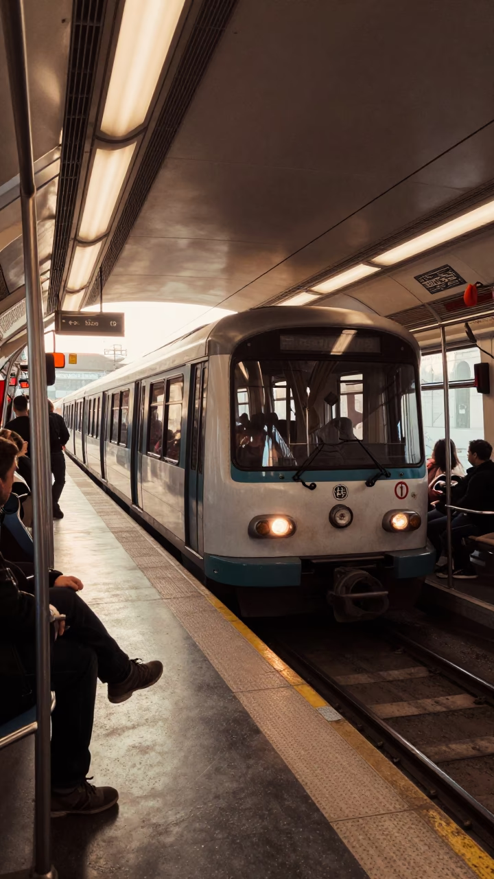 Morning Commute on Bologna Metro Line A at Nautical Dawn in in Bologna, Italy