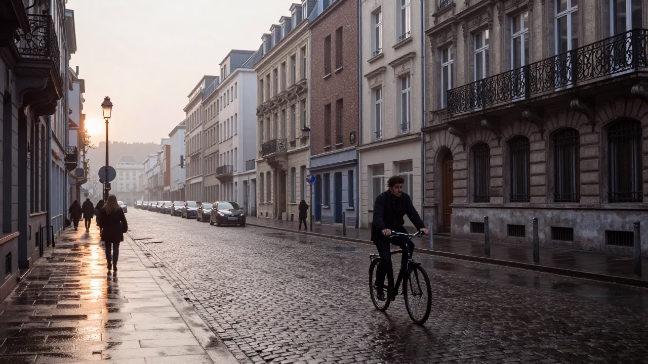 Morning Commute on Rue de la Loi Brussels Belgium Dawn Street Photography in in Brussels, Belgium
