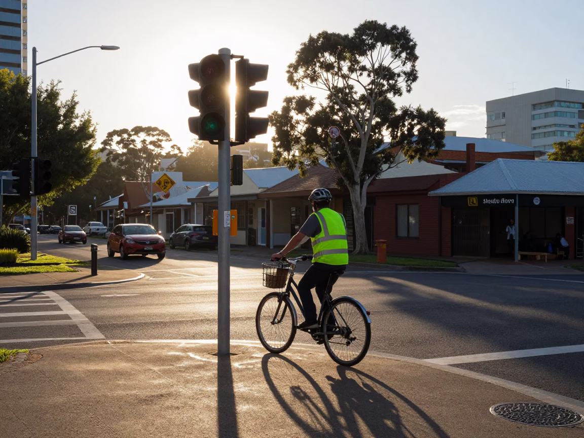 Morning Commuter just after sunrise in Perth in in Perth, Western Australia, Australia