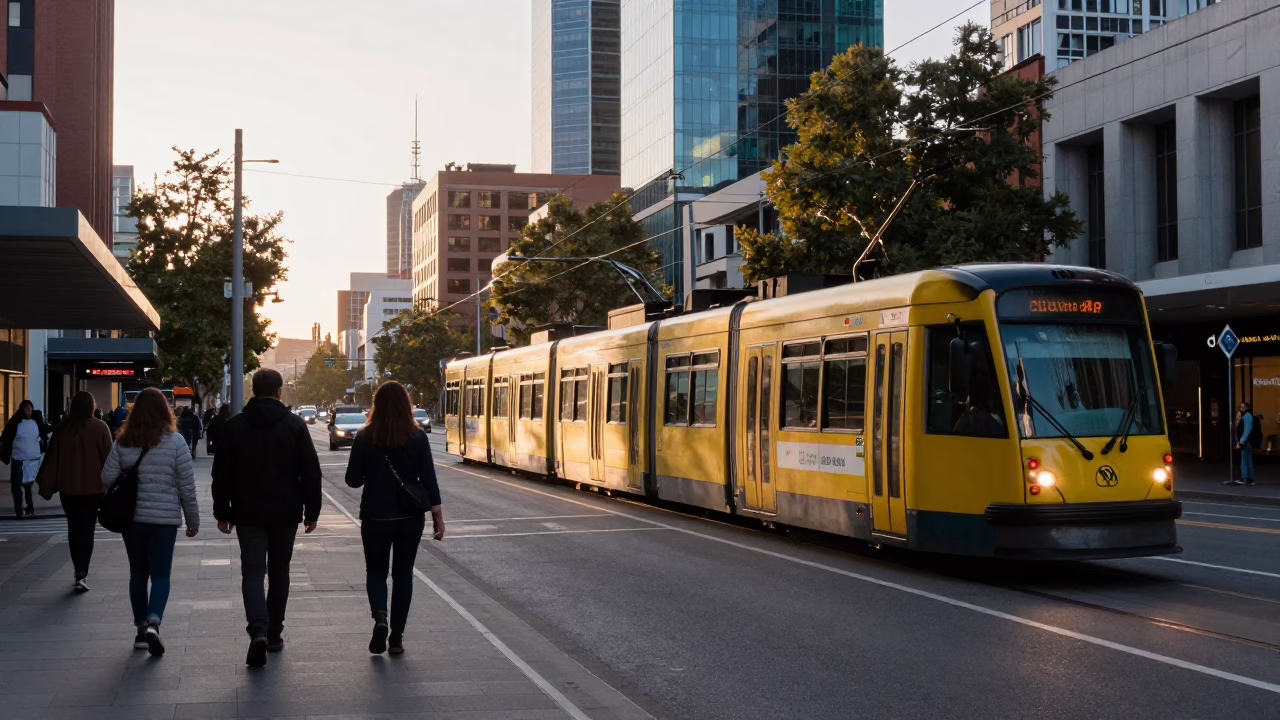Morning Commuters in Melbourne at The Early Morning Light in in Melbourne, Victoria, Australia