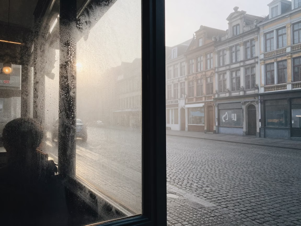 Morning Condensation on Glass in Brussels Before Sunrise in in Brussels, Belgium