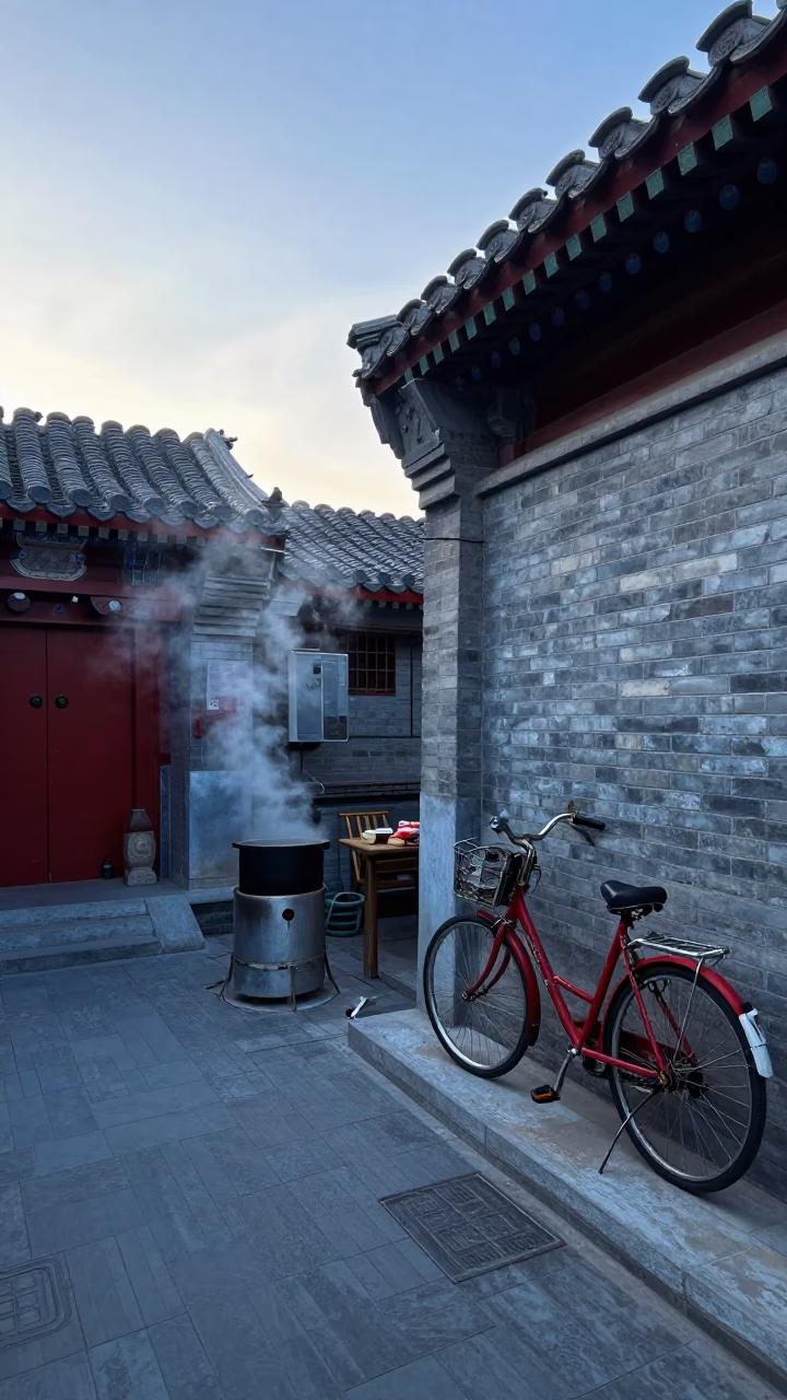 Morning Courtyard in Beijing at Sunrise Light in in Beijing, China