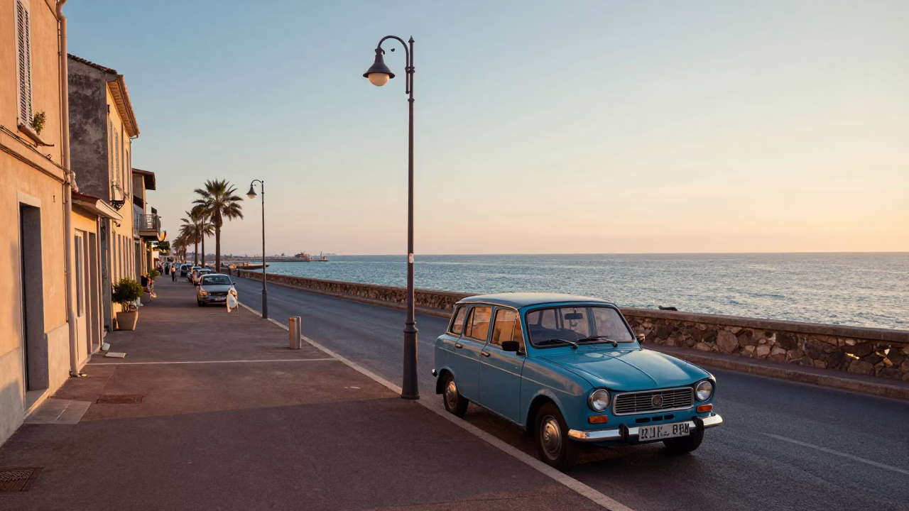 Morning Dawn Street Scene in Nice France with Vintage 1970s Details and Local Life in in Nice, France