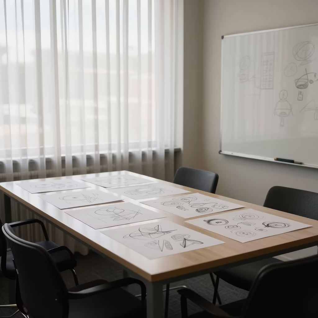Morning design critique table in Dunedin office in inside a coworking floor in Dunedin