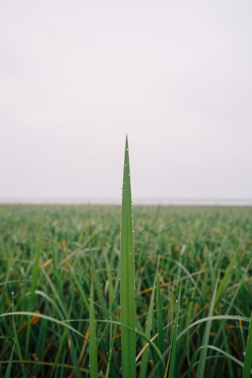 Morning Dew on Grass Blade in Maldives in in Maldives