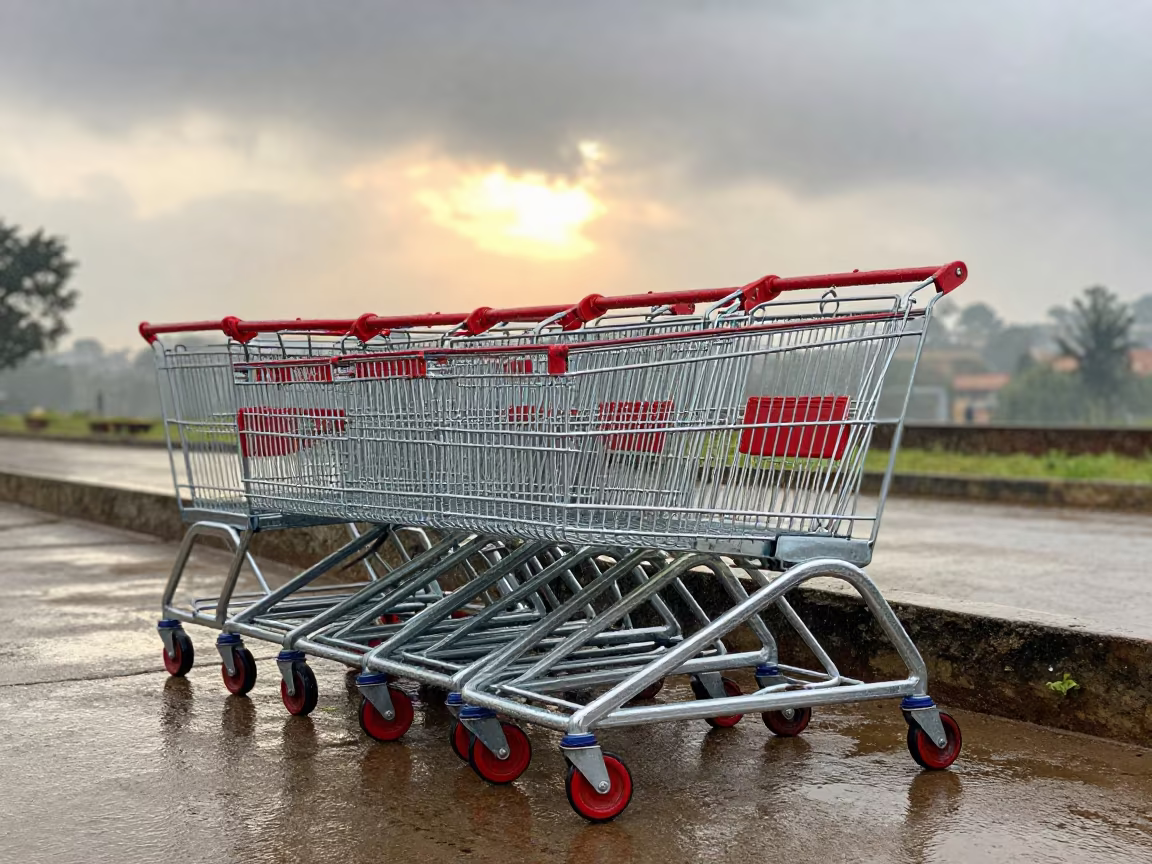 Morning Drizzle Over Supermarket Cart Corral Kigali in beside a supermarket cart corral in Kigali