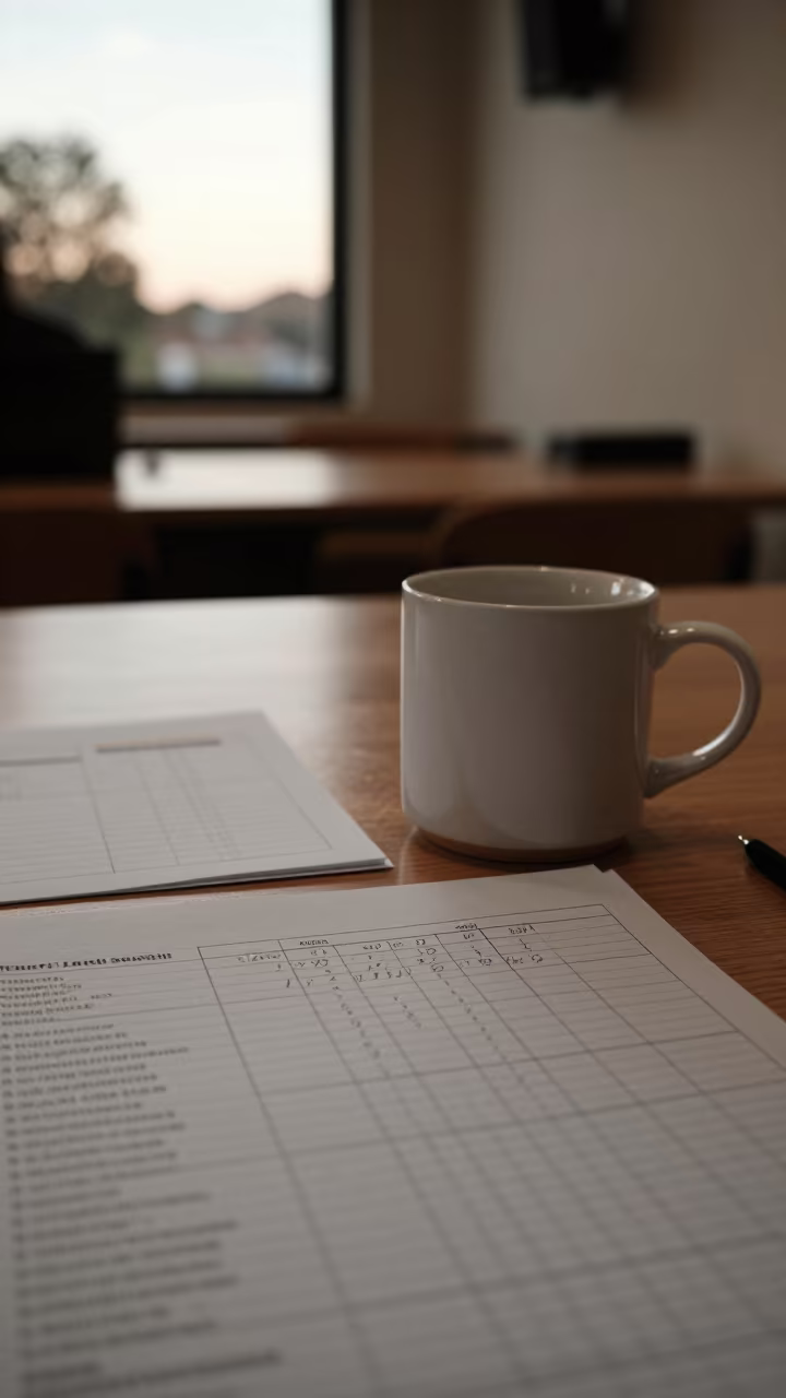 Morning Education Mug on Seminar Table Near Pretoria in at a seminar table covered in notes near Pretoria