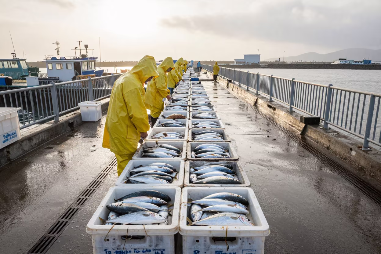 Morning Fish Auction at Haeundae Port in at a harbor quay near Haeundae, Busan