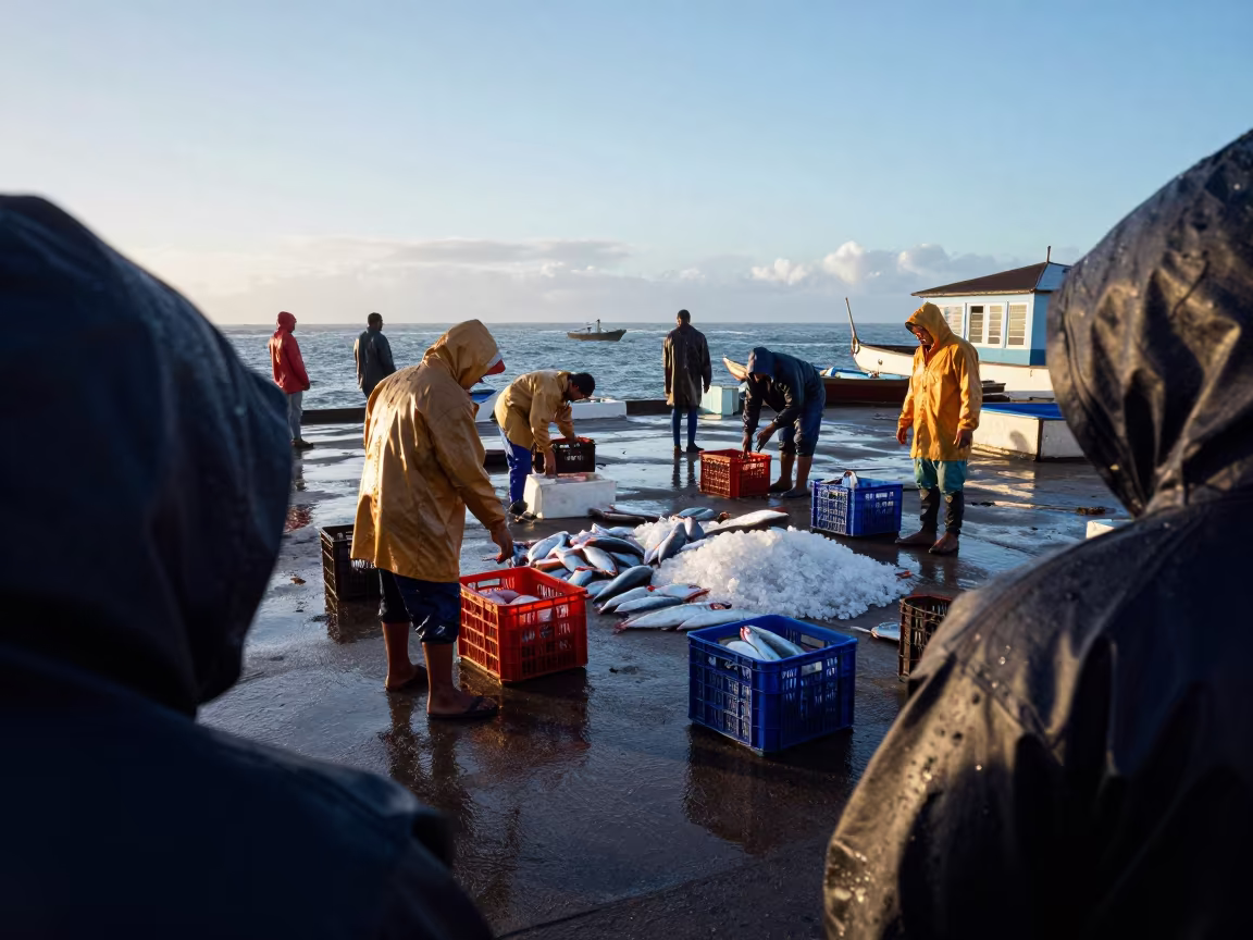 Morning Fish Auction Harbor Quay Salvador in at a harbor quay near Salvador