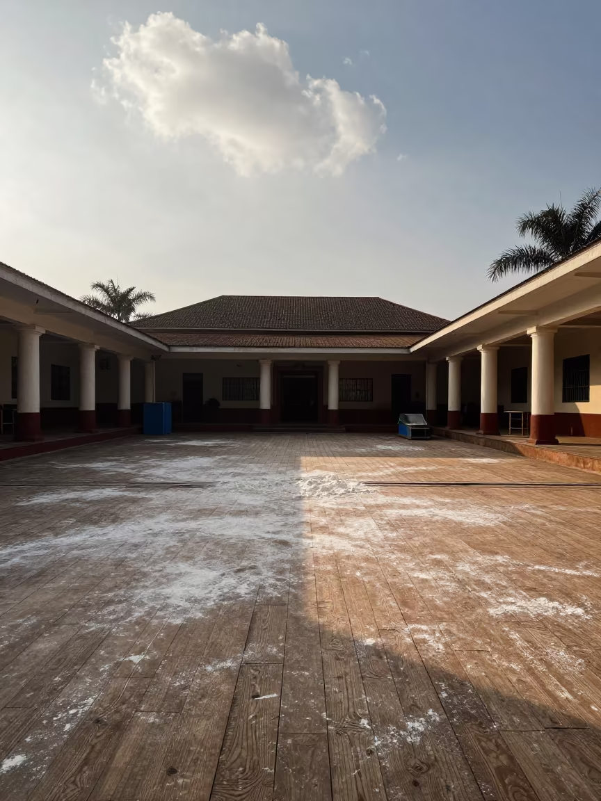 Morning Flour Setup in Kinshasa Temple Lobby in in a temple courtyard in Kinshasa