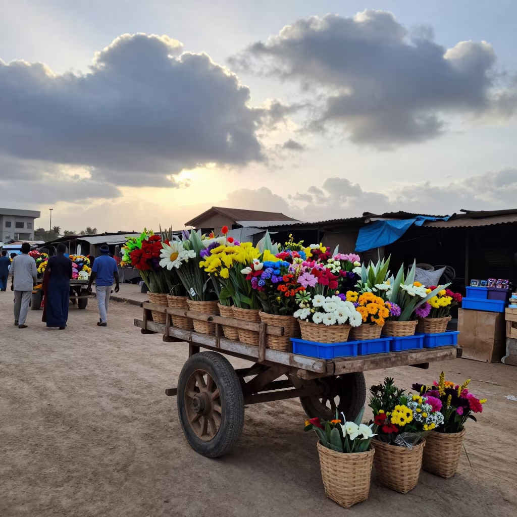 Morning Flower Market Cart in Kismayo in at a market stall in Kismayo