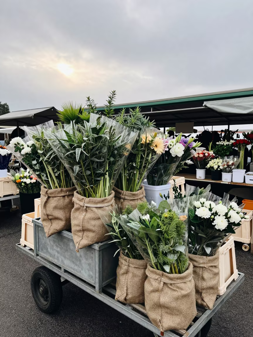 Morning Flower Market Cart in Nagoya Dawn in at a market stall in Nagoya