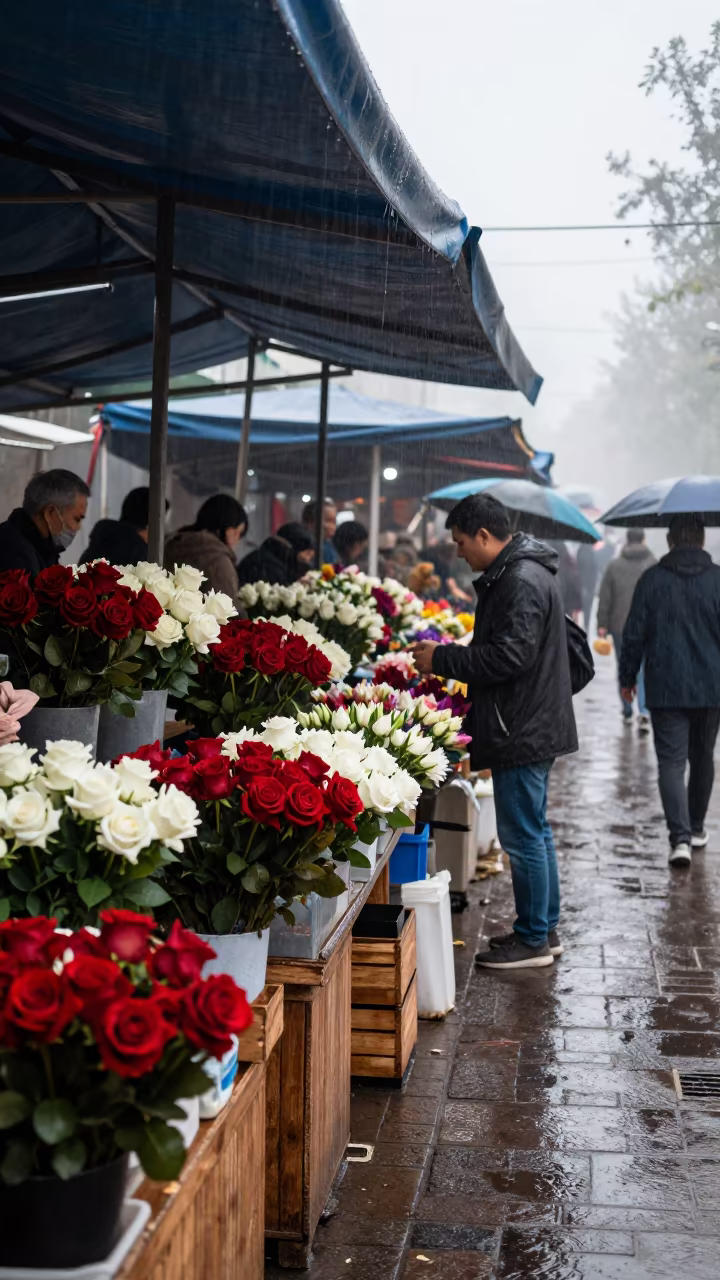 Morning Flower Market Rail Urumqi Monsoon Dawn in under a market canopy in Urumqi