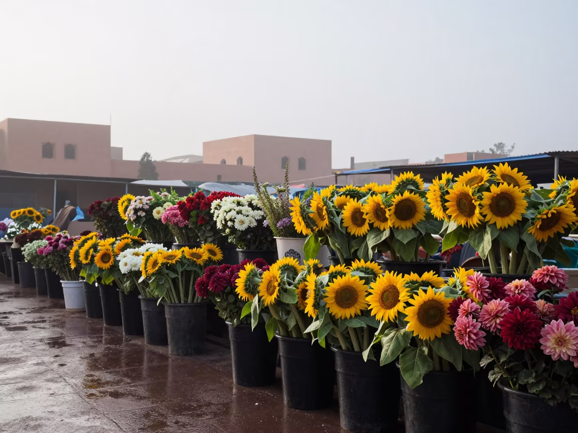 Morning flower market sunflowers dahlias Morocco in in Morocco